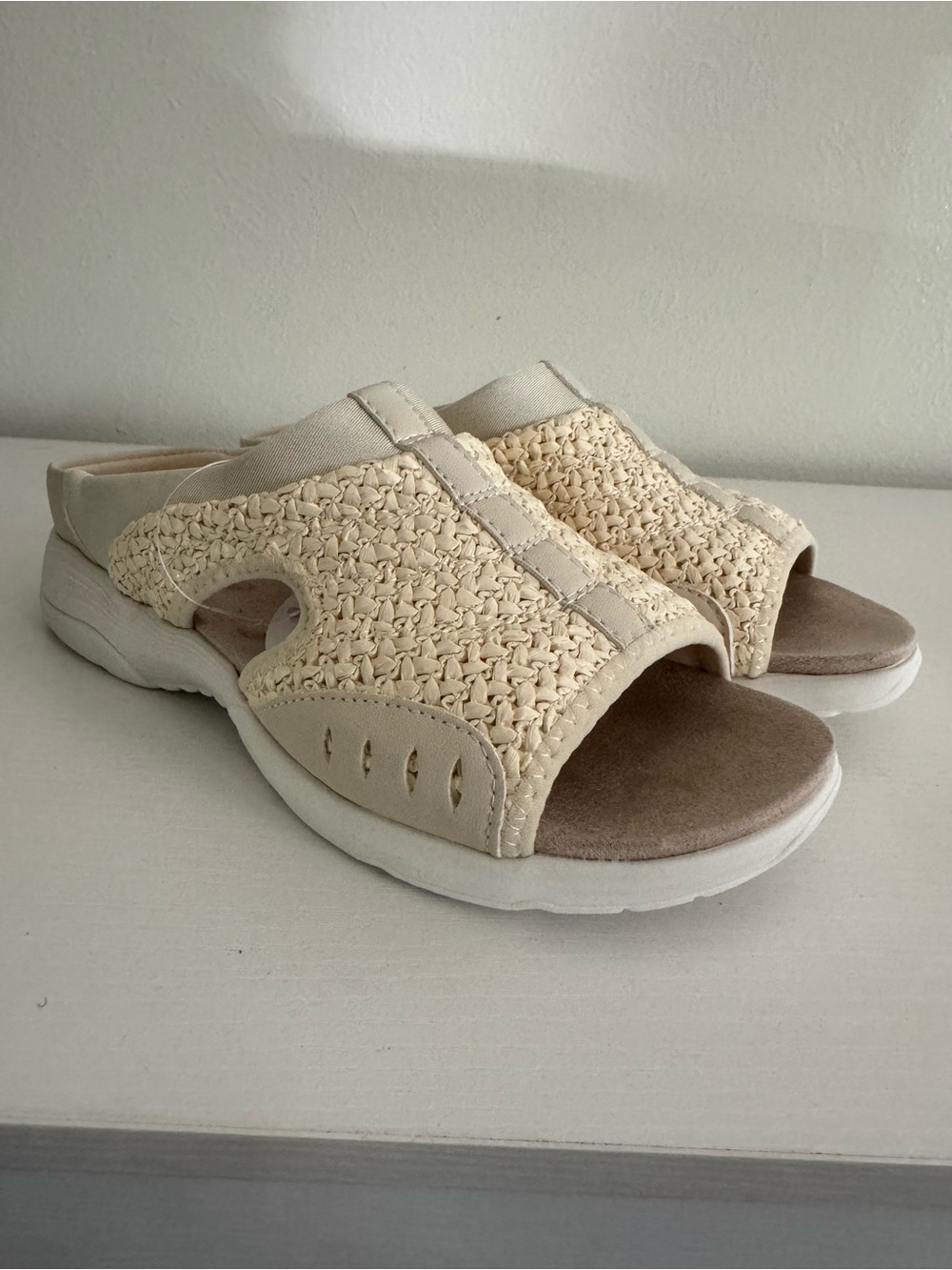 Easy Spirit Cream Woven Slide Sandals